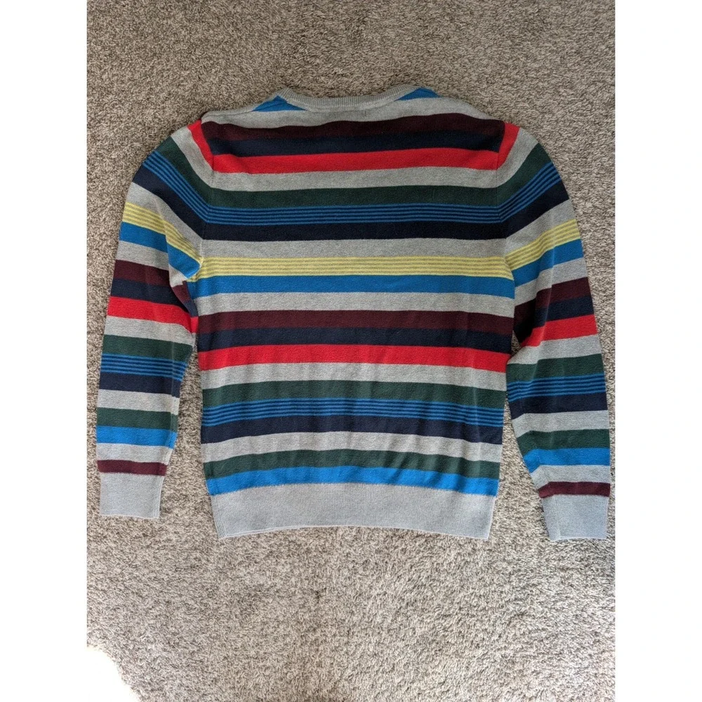 Gap Crazy Stripe Sweater Mens M Gray Multi Color 100% Cotton Holiday 2017